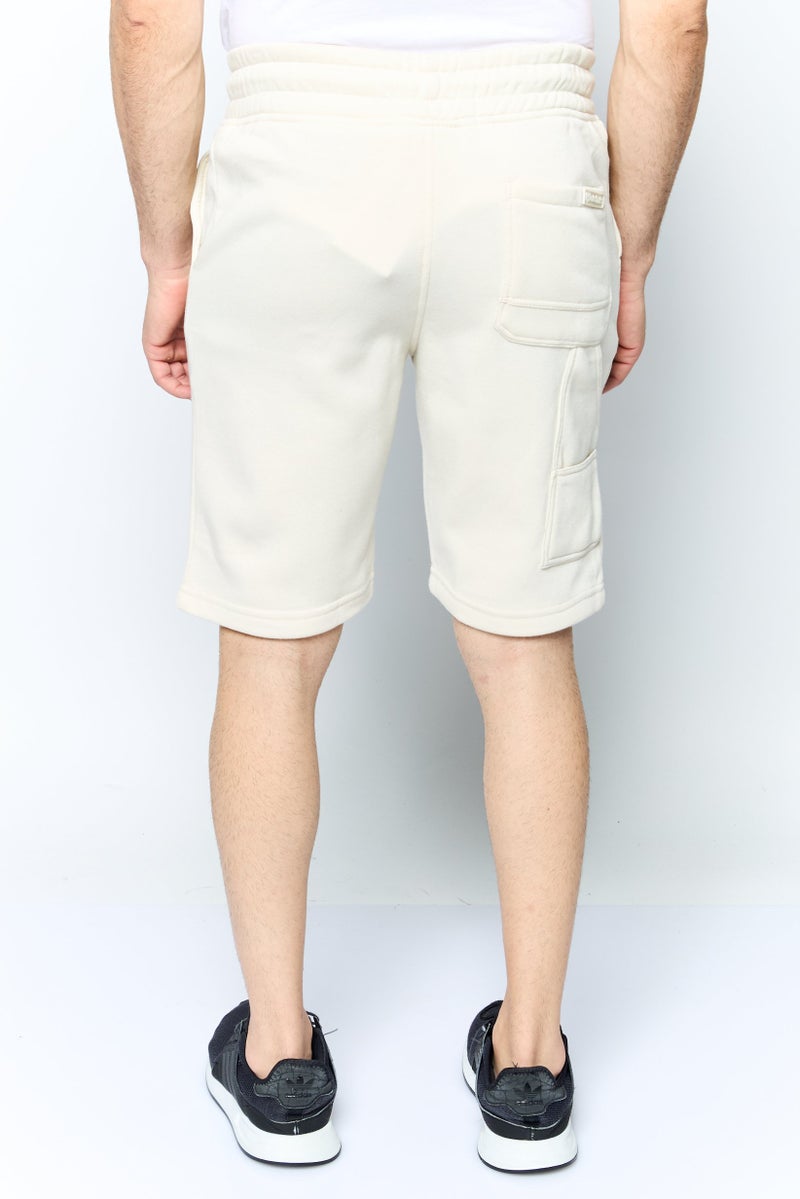Akademiks Men Drawstring Brand Logo Basic Shorts, Beige - Image 3